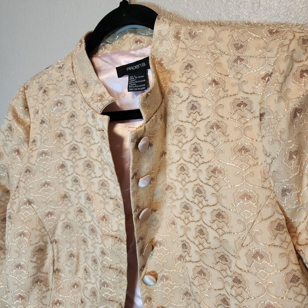 Vintage Y2K Arden B. Gold Brocade Mandarin Collar Jacket (Size L)